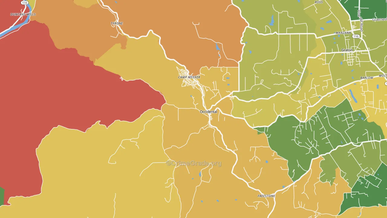Occidental, CA Map of Assault Rates