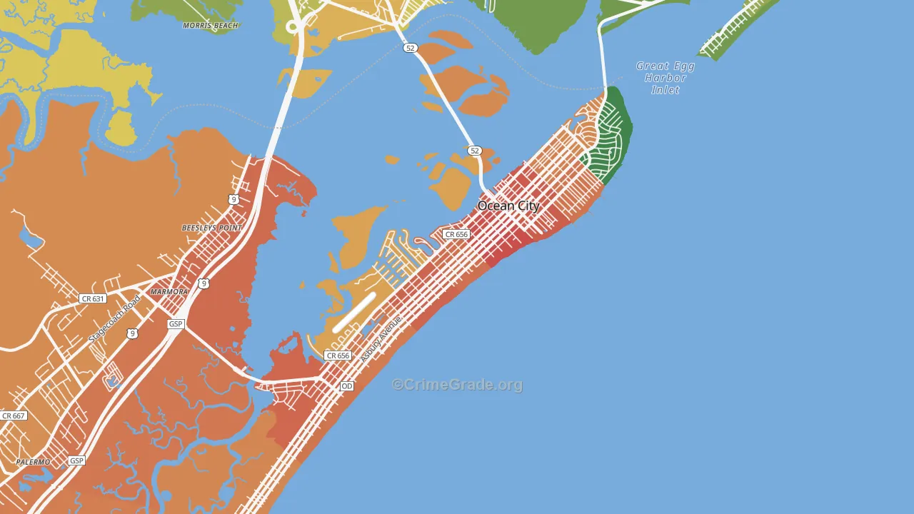 Ocean City, NJ Map of Assault Rates