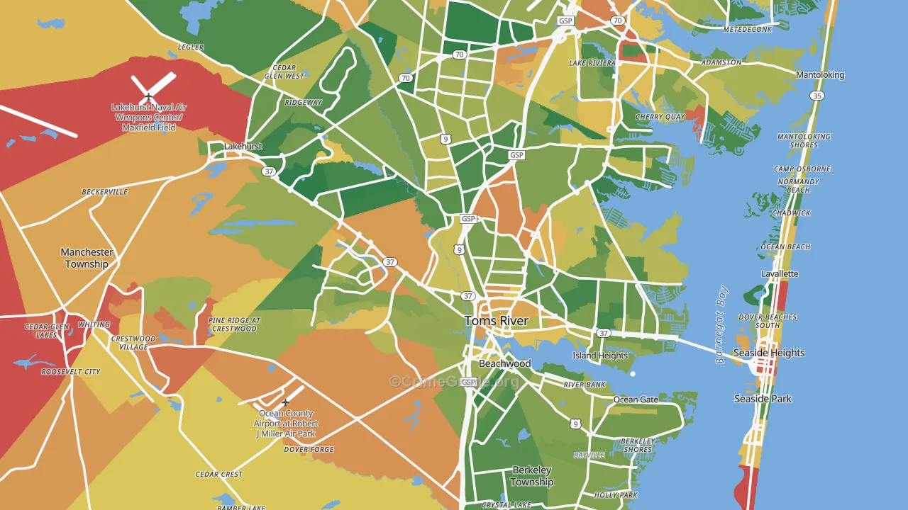 Ocean County, NJ Map of Assault Rates