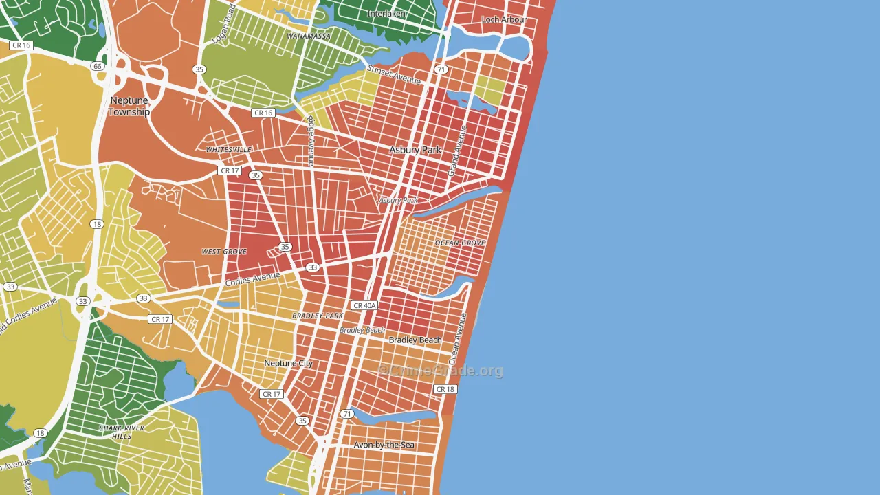 Ocean Grove, NJ Map of Assault Rates