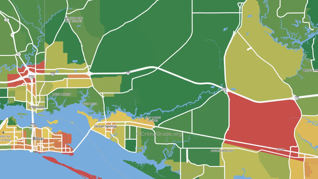 Ocean Springs, MS Map of Assault Rates