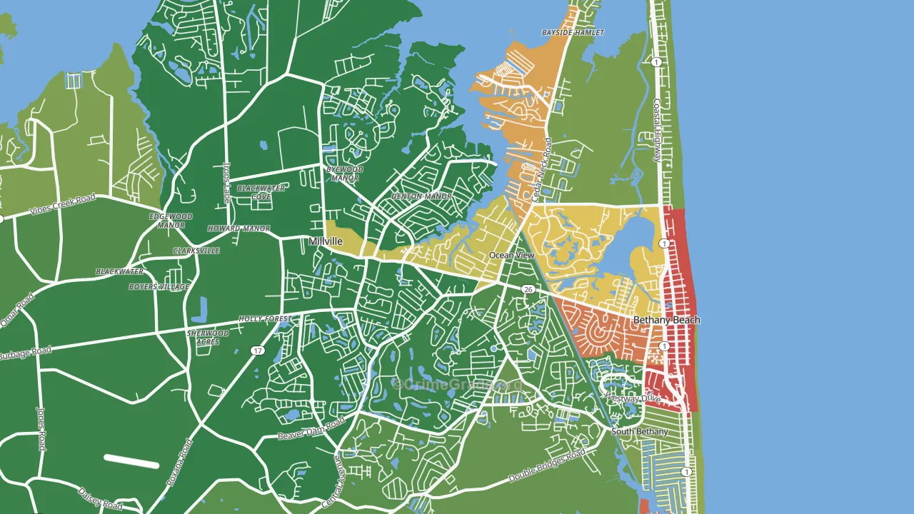 Ocean View, DE Map of Assault Rates