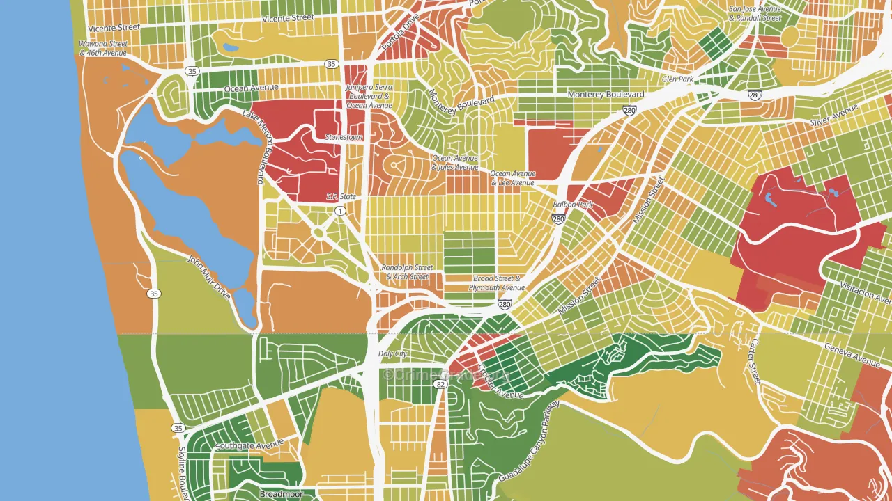 Ocean View, San Francisco, CA Map of Assault Rates