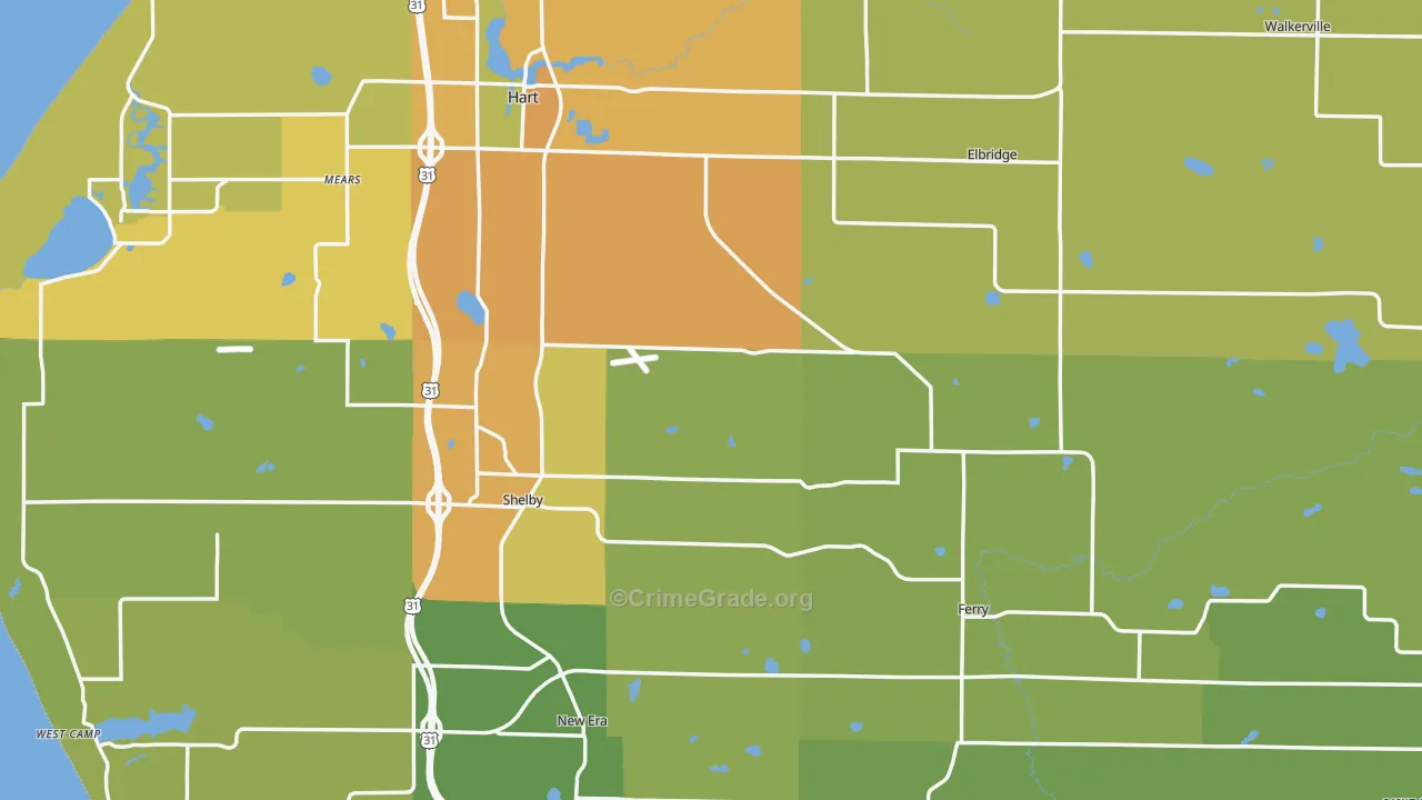 Oceana County, MI Map of Assault Rates