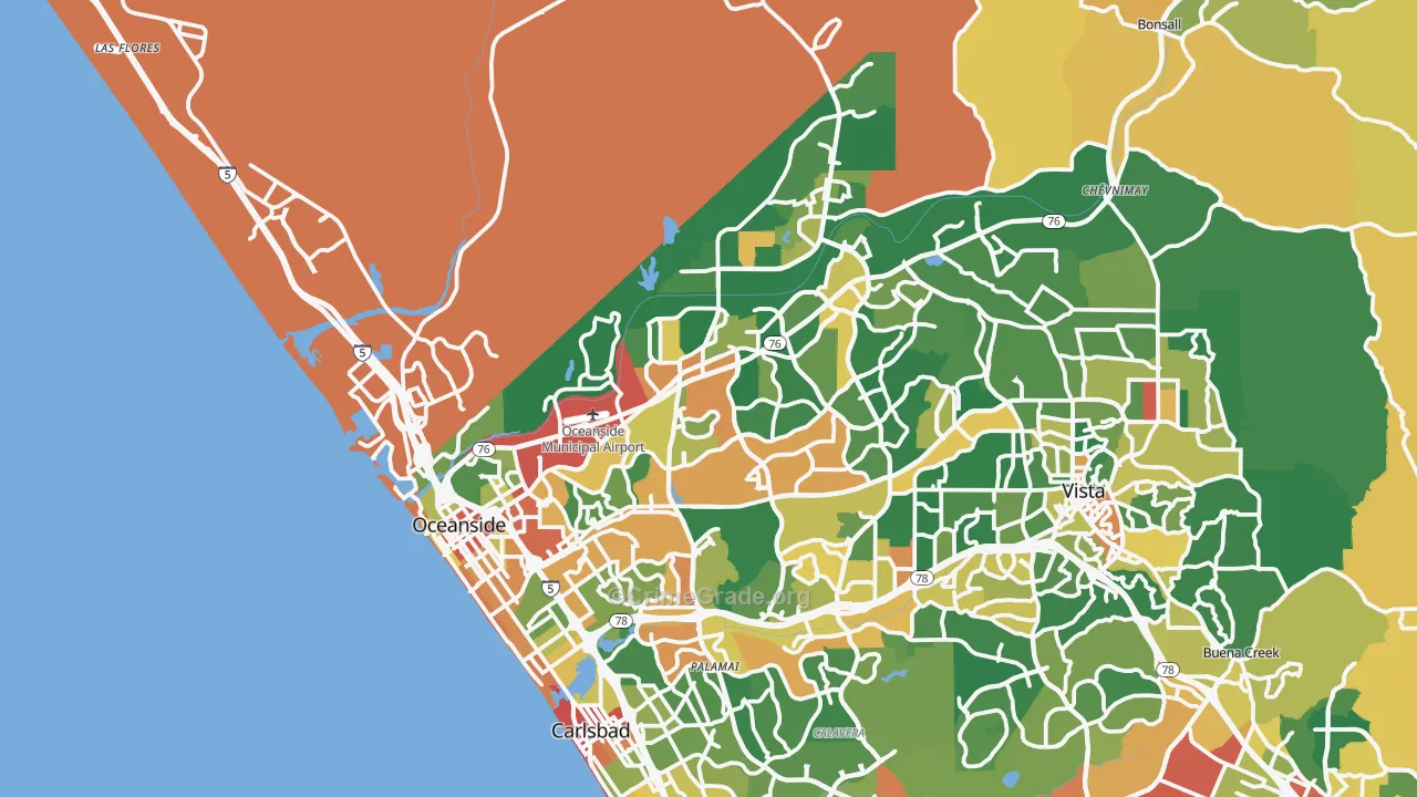 Oceanside, CA Map of Assault Rates