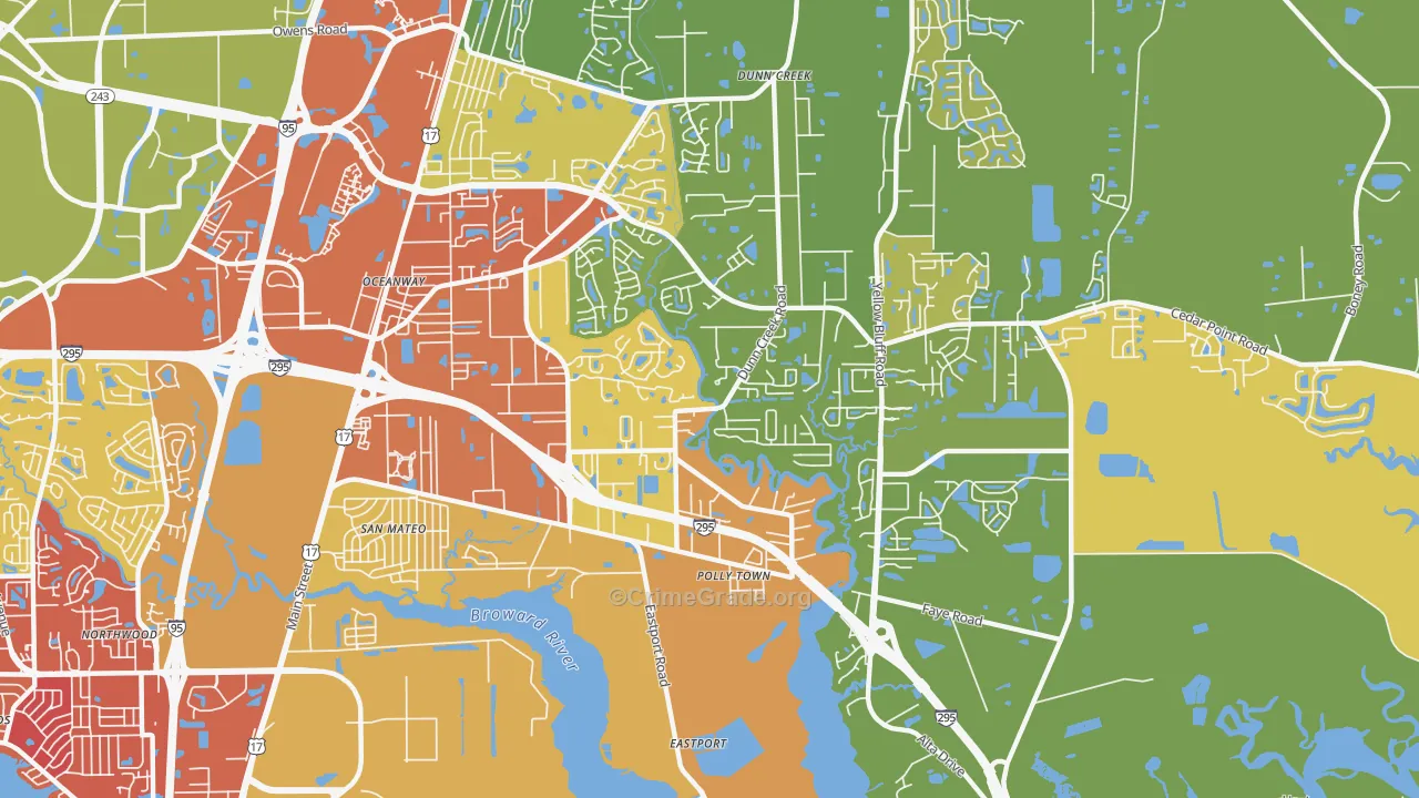 Oceanway, Jacksonville, FL Map of Assault Rates