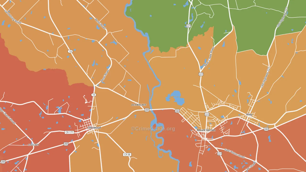 Ochwalkee, GA Map of Assault Rates