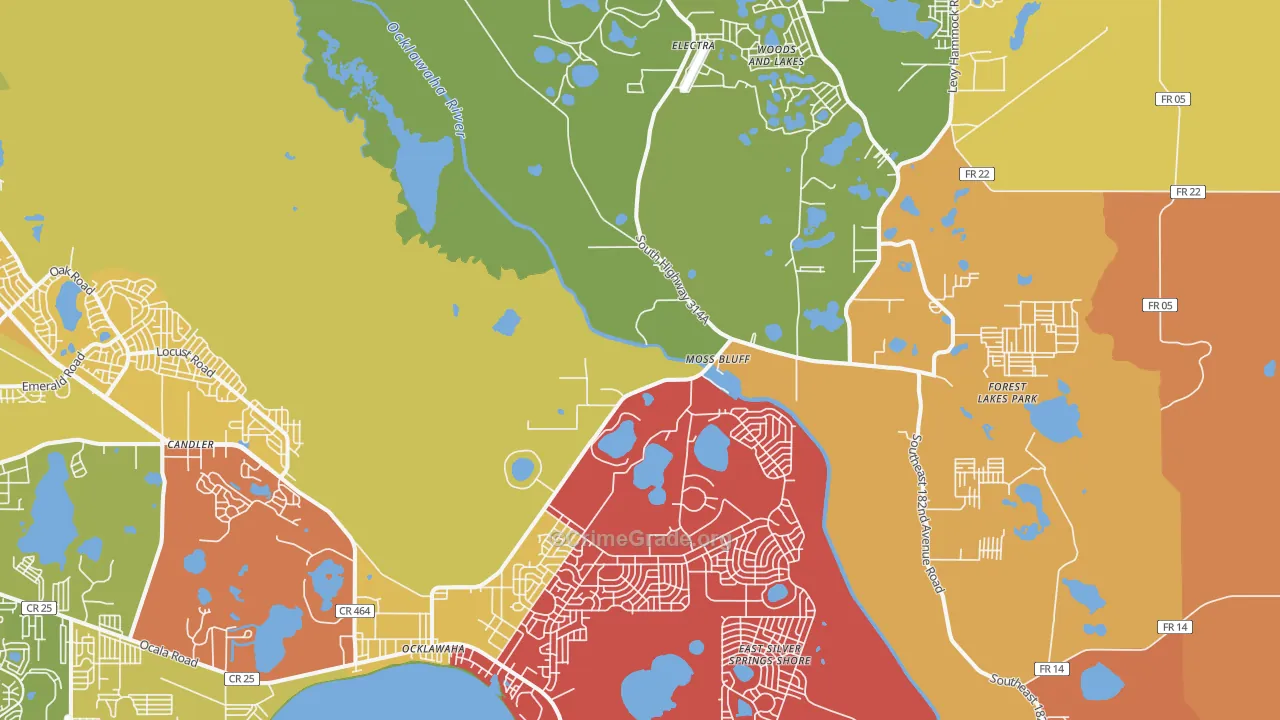 Ocklawaha, FL Map of Assault Rates