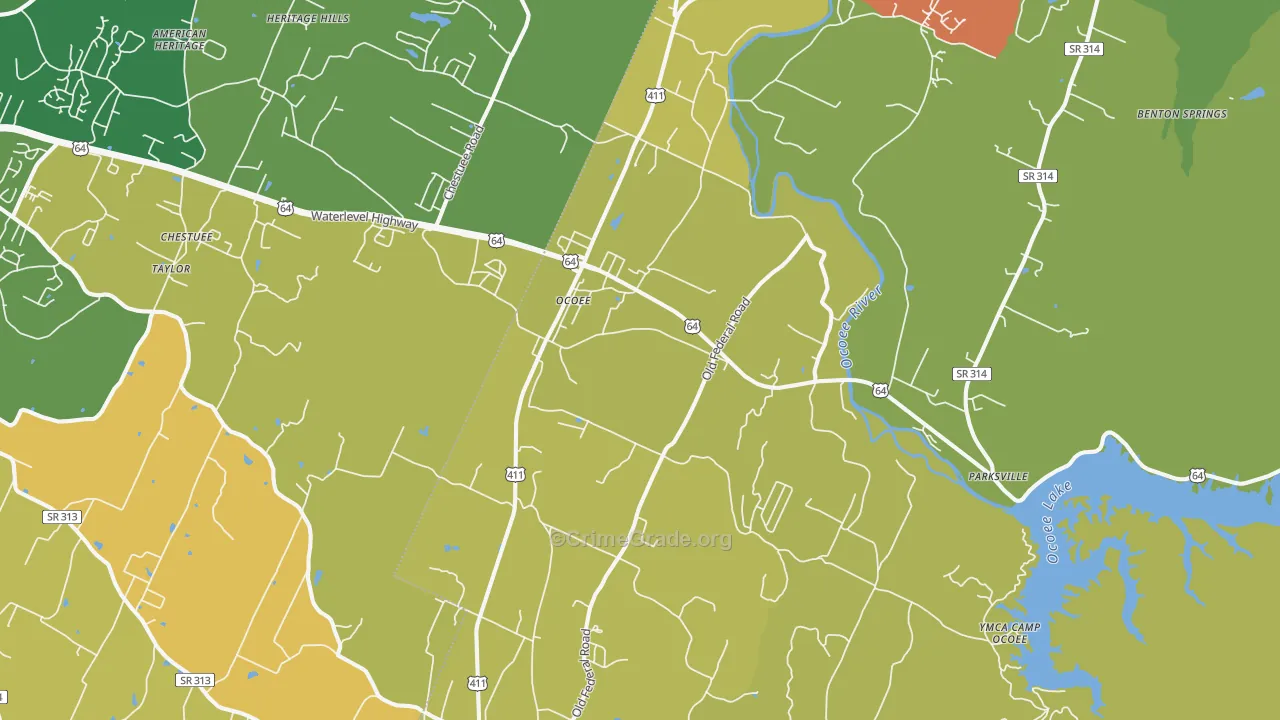 Ocoee, TN Map of Assault Rates