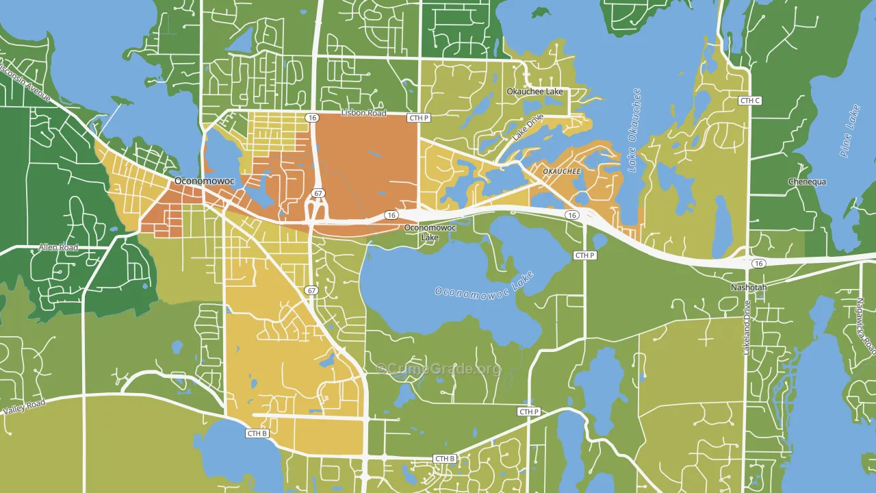 Oconomowoc Lake, WI Map of Assault Rates