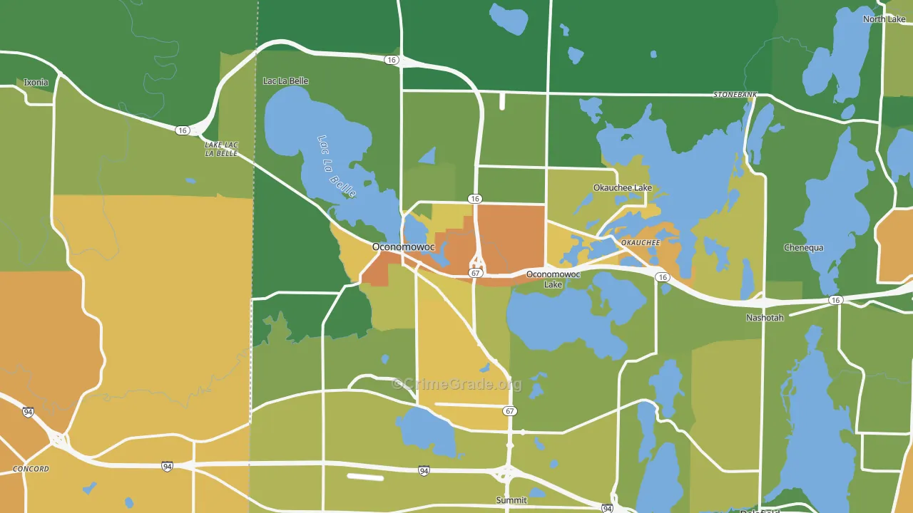 Oconomowoc, WI Map of Assault Rates