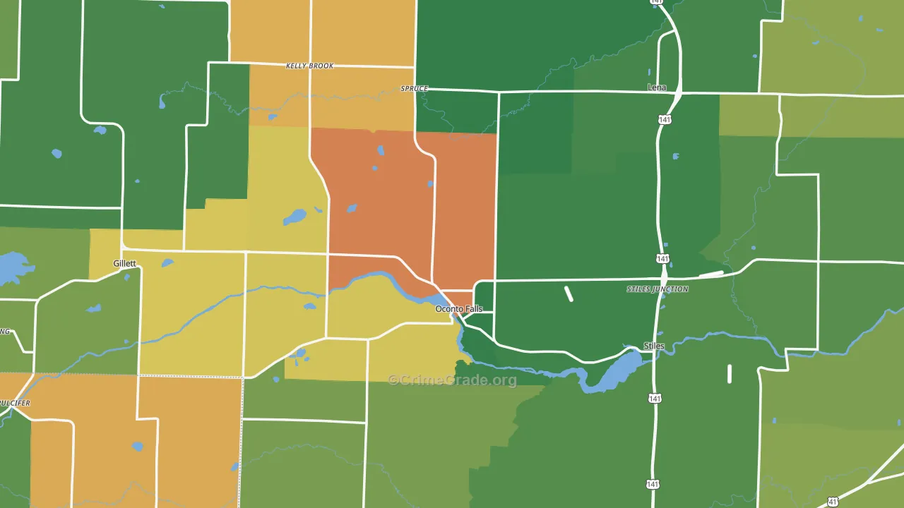 Oconto County, WI Map of Assault Rates