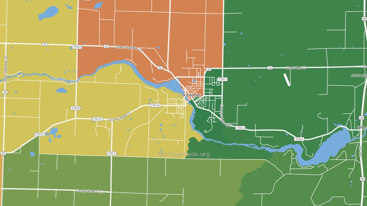 Oconto Falls, WI Map of Assault Rates