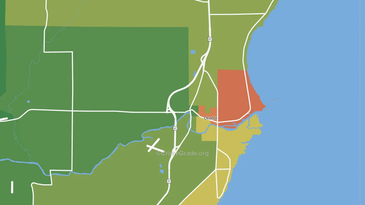 Oconto, WI Map of Assault Rates