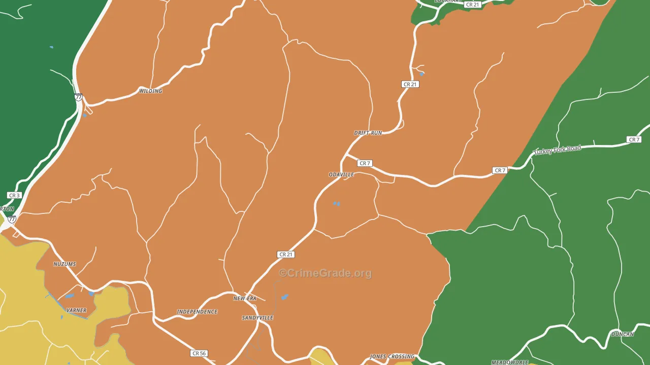 Odaville, WV Map of Assault Rates