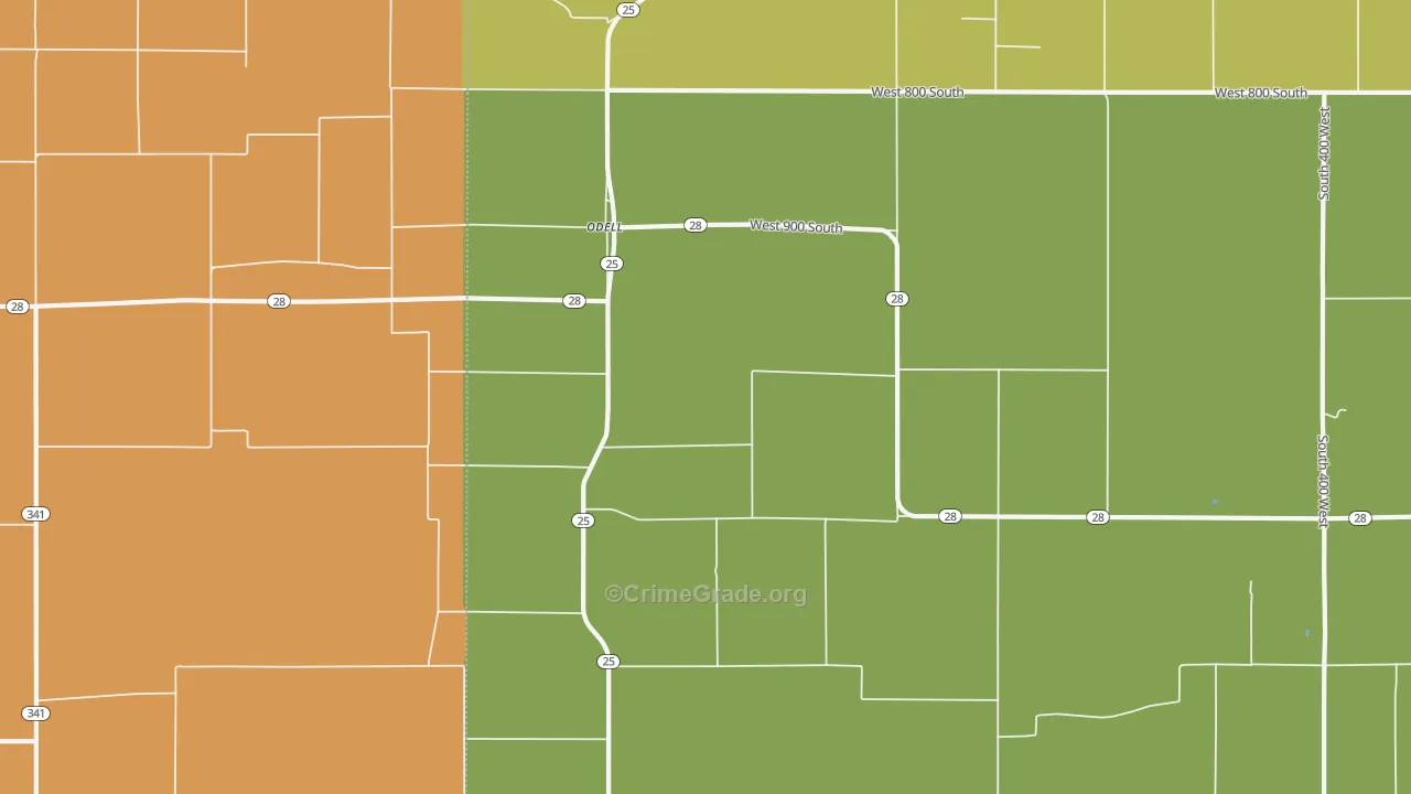 Odell, IN Map of Assault Rates