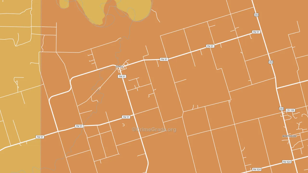Odell, TX Map of Assault Rates