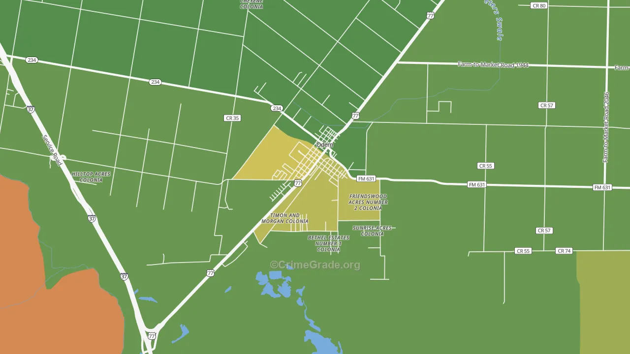 Odem, TX Map of Assault Rates