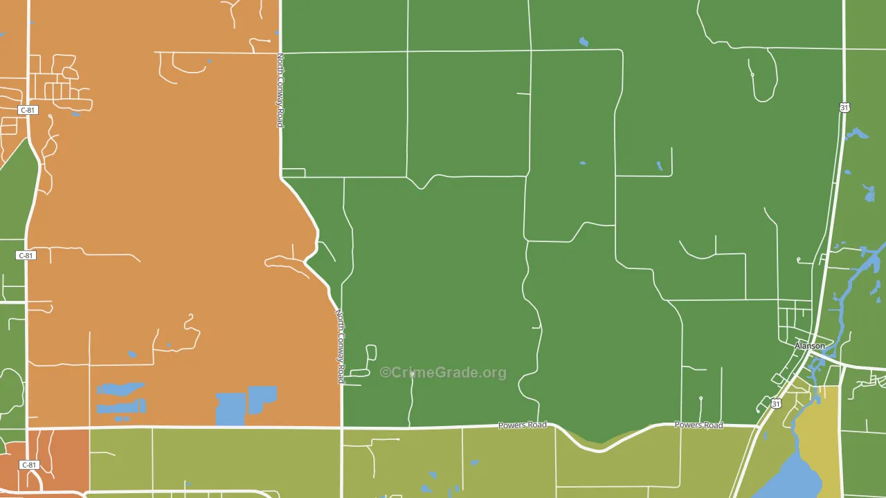 Oden, MI Map of Assault Rates