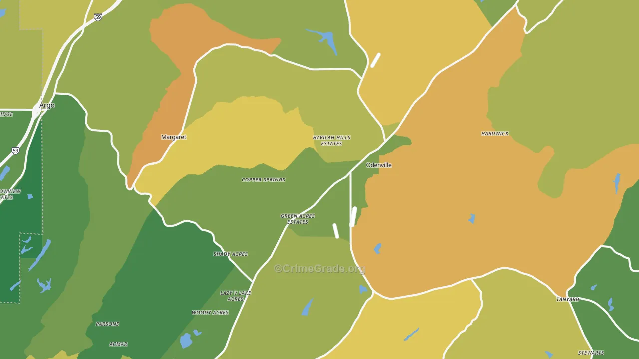 Odenville, AL Map of Assault Rates