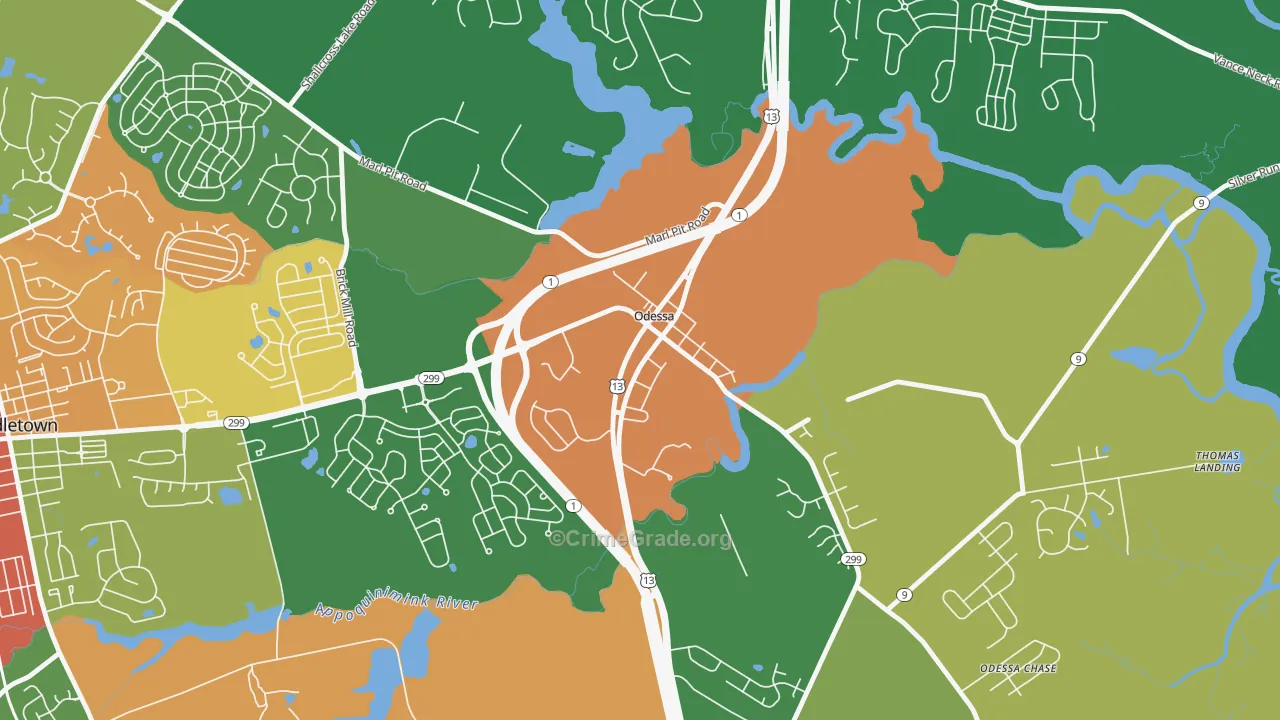 Odessa, DE Map of Assault Rates