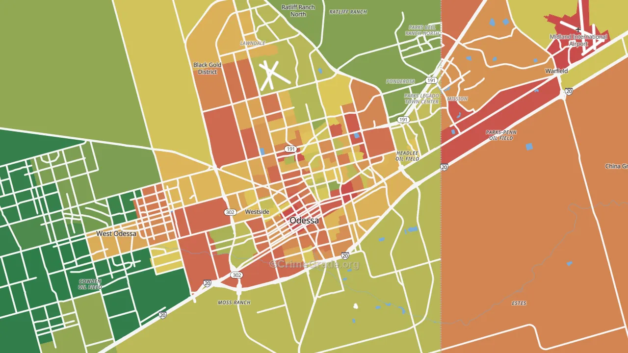 Odessa, TX Map of Assault Rates