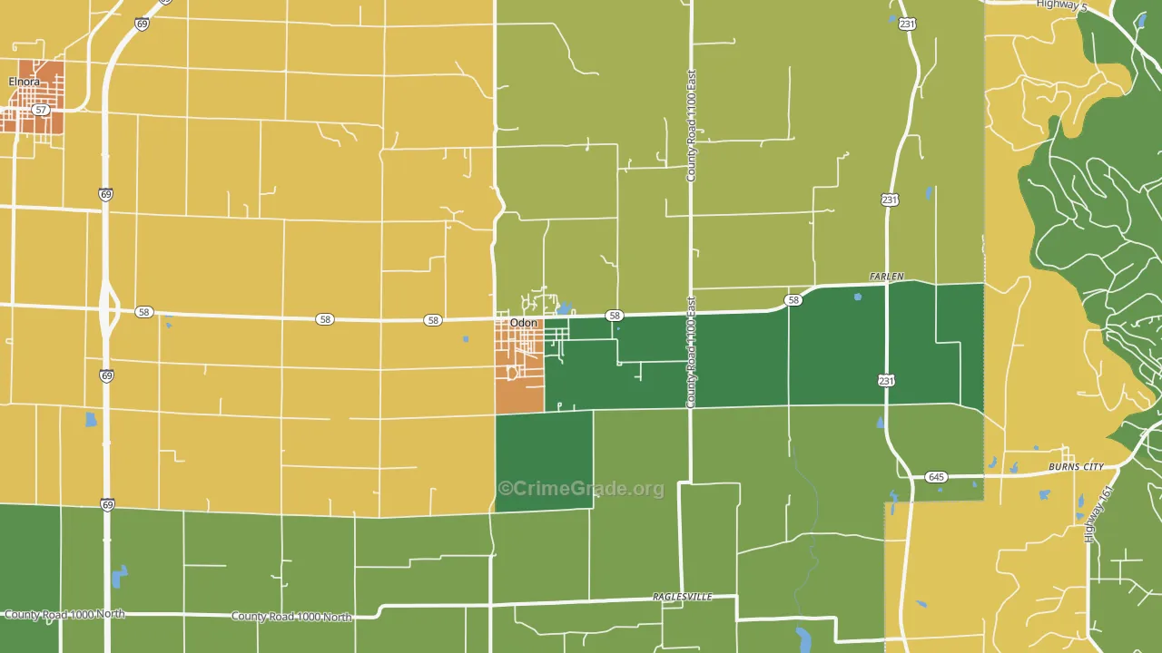 Odon, IN Map of Assault Rates