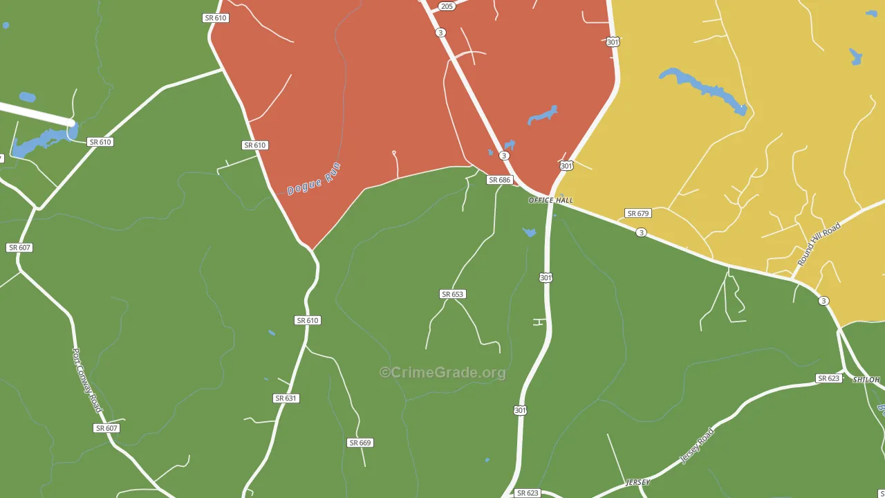 Office Hall, VA Map of Assault Rates