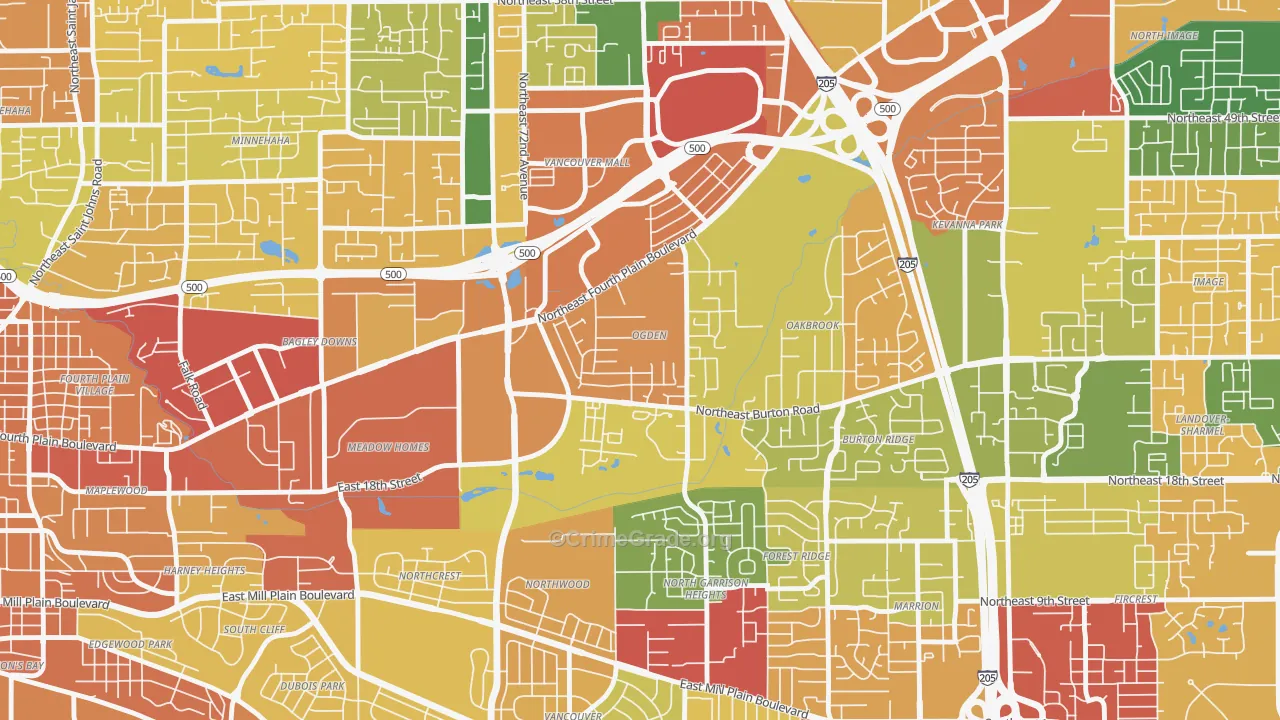 Ogden, Vancouver, WA Map of Assault Rates