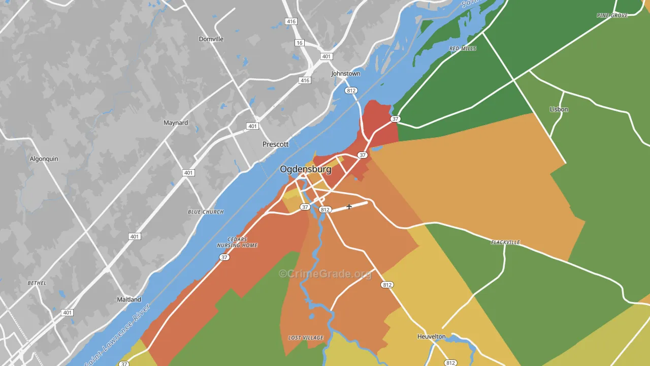 Ogdensburg, NY Map of Assault Rates