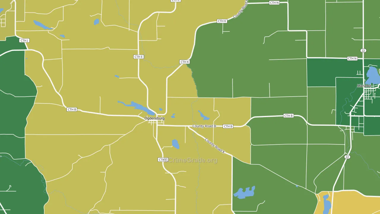 Ogdensburg, WI Map of Assault Rates