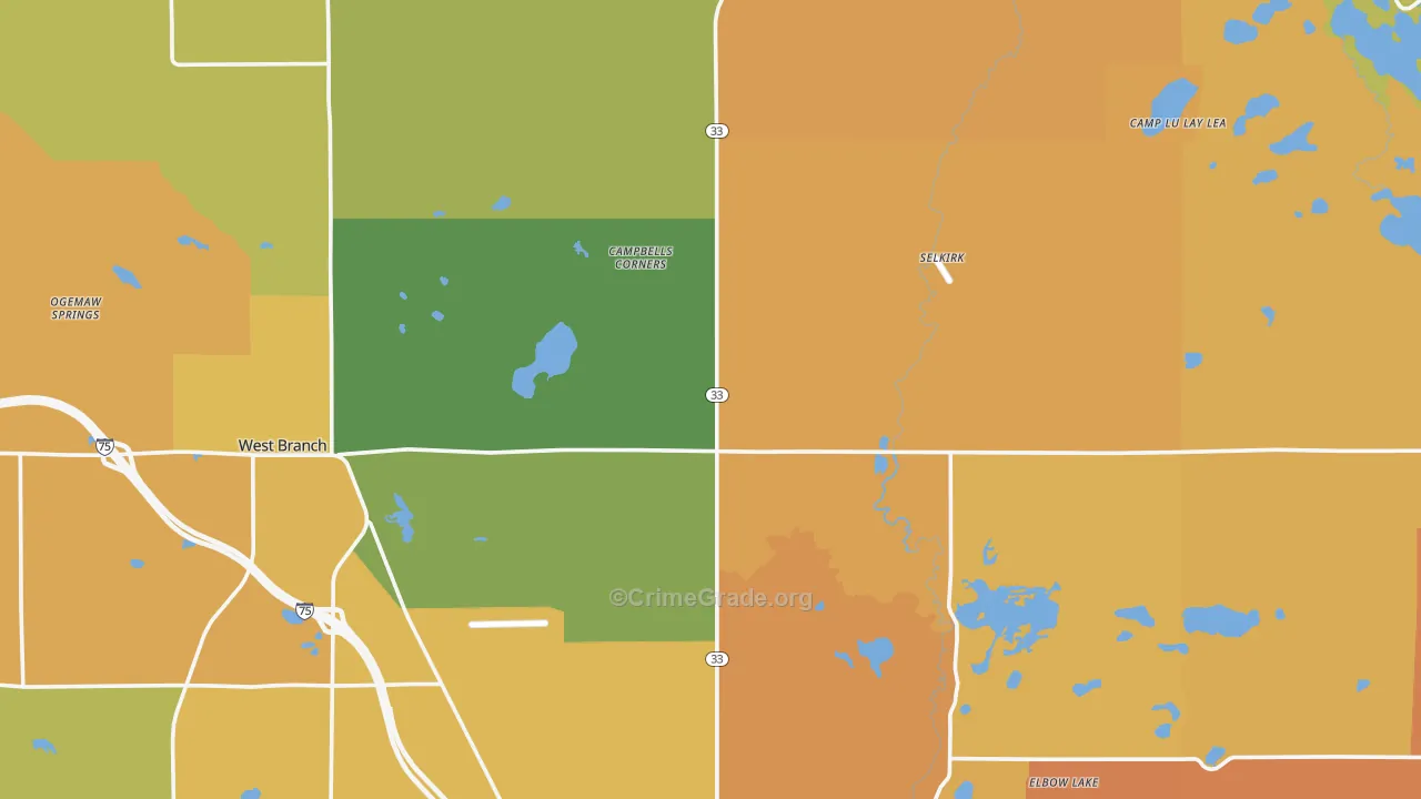 Ogemaw County, MI Map of Assault Rates