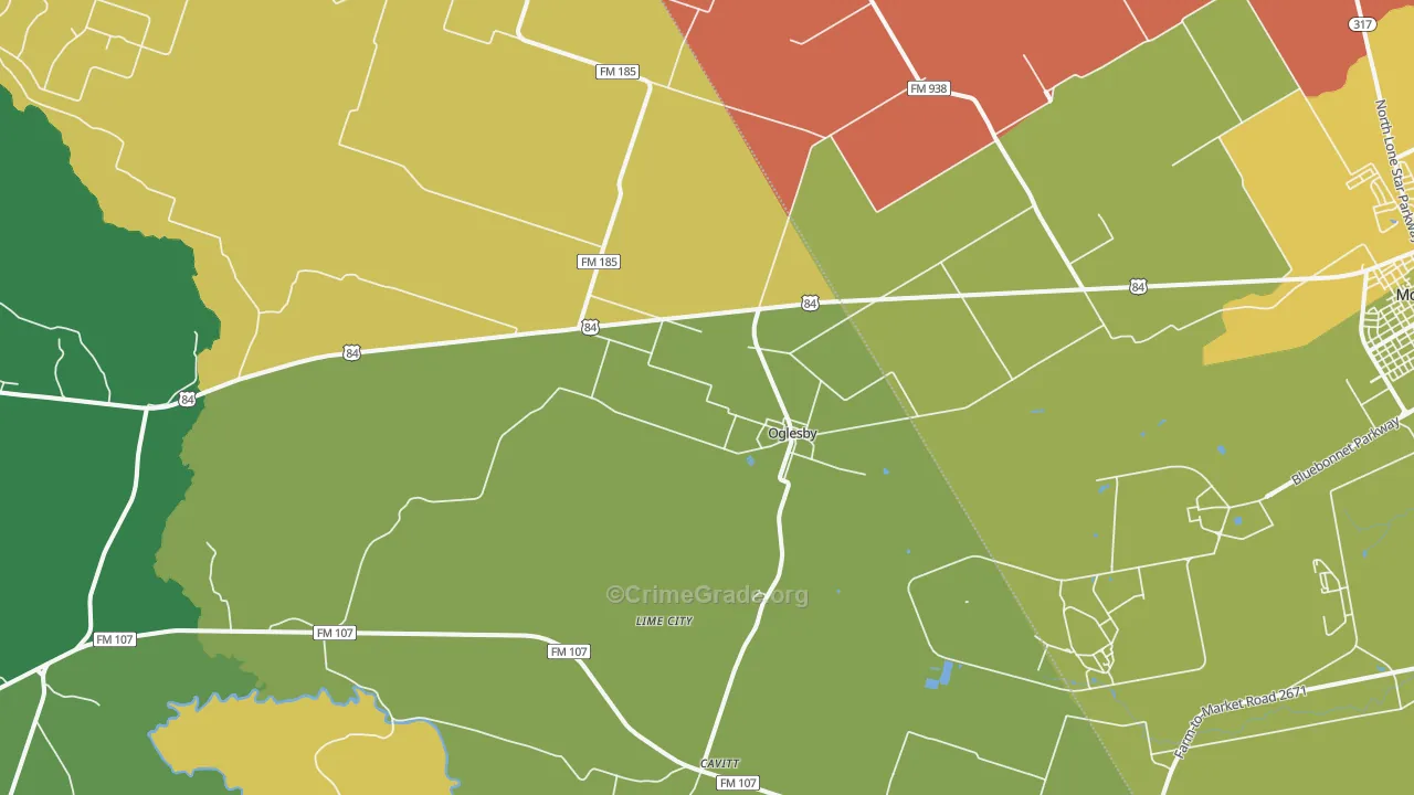 Oglesby, TX Map of Assault Rates