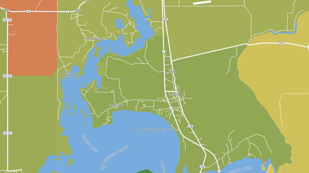 Oil City, LA Map of Assault Rates