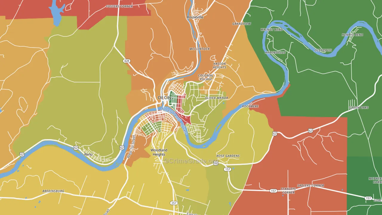 Oil City, PA Map of Assault Rates