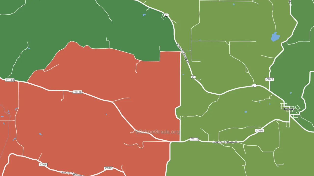 Oil City, WI Map of Assault Rates