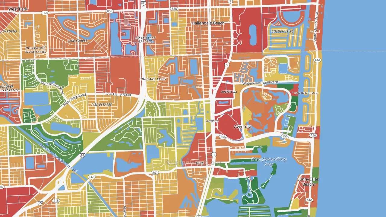 Ojus, FL Map of Assault Rates