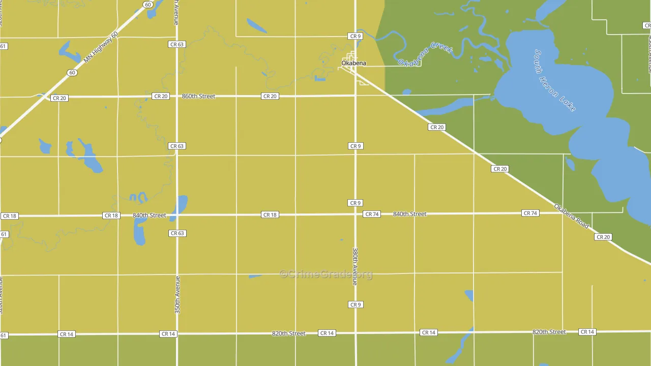 Okabena, MN Map of Assault Rates