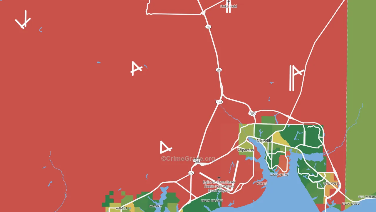 Okaloosa County, FL Map of Assault Rates
