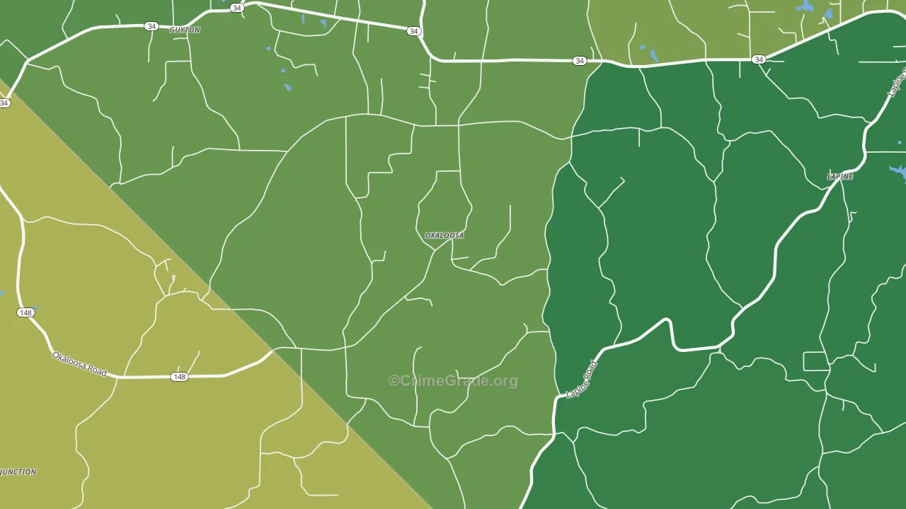 Okaloosa, LA Map of Assault Rates