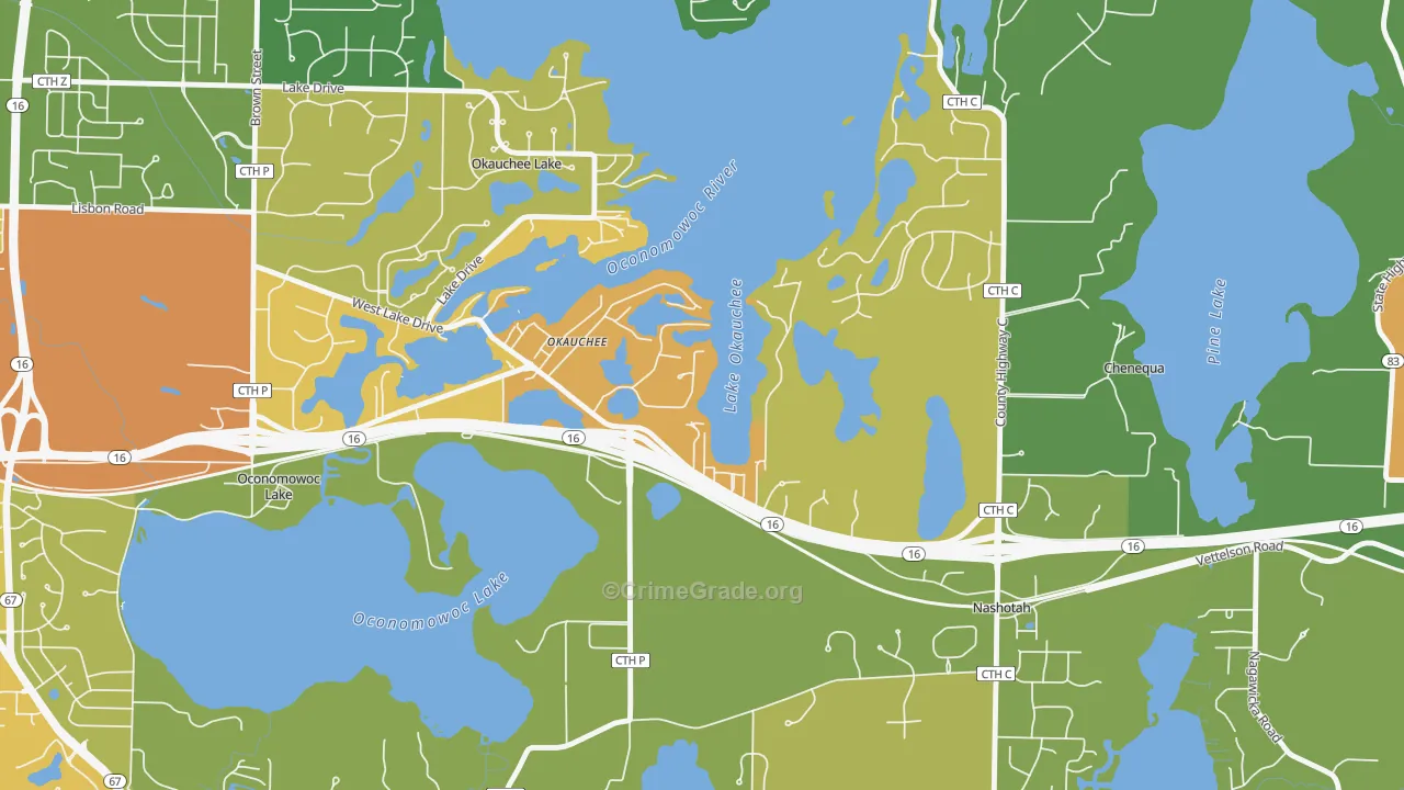 Okauchee Lake, WI Map of Assault Rates