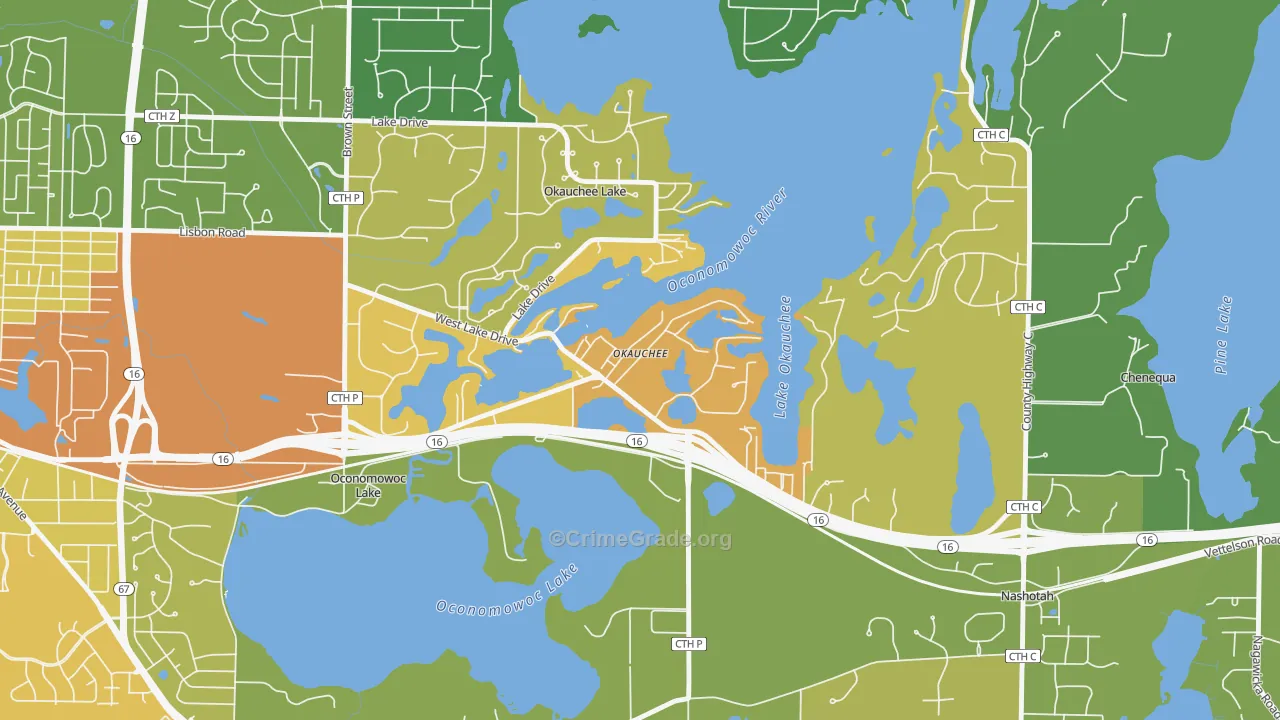 Okauchee, WI Map of Assault Rates