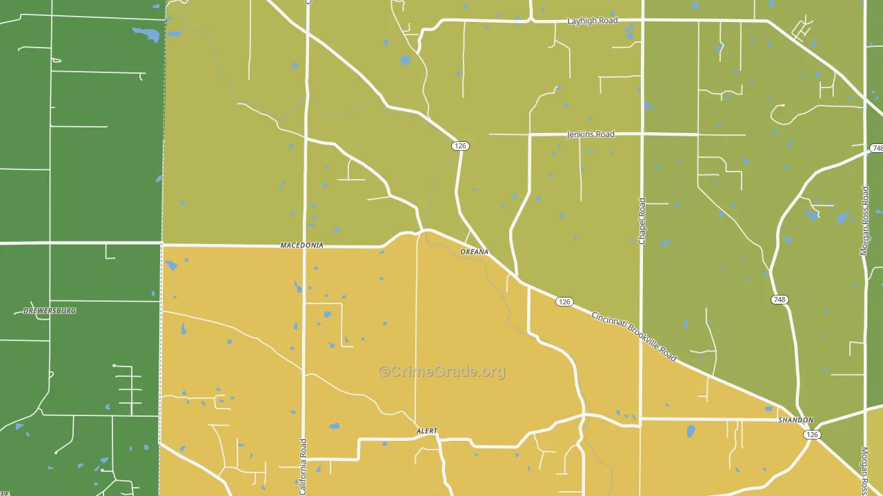 Okeana, OH Map of Assault Rates