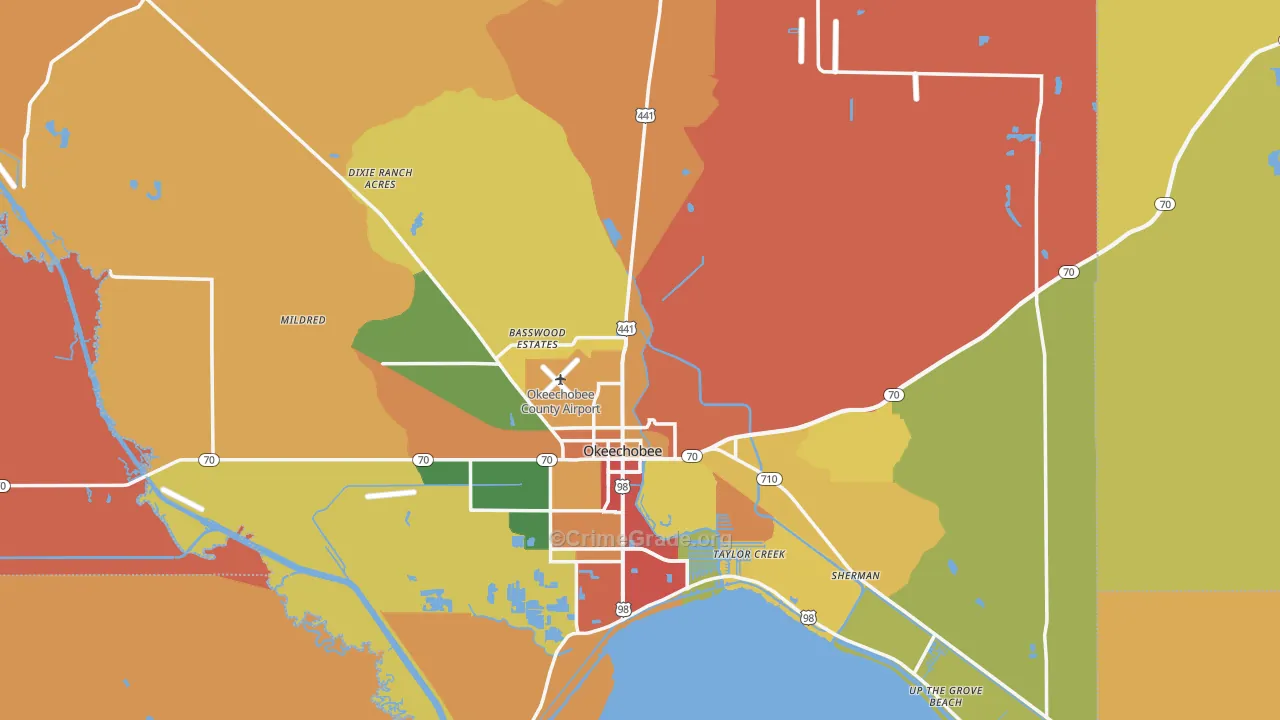 Okeechobee County, FL Map of Assault Rates