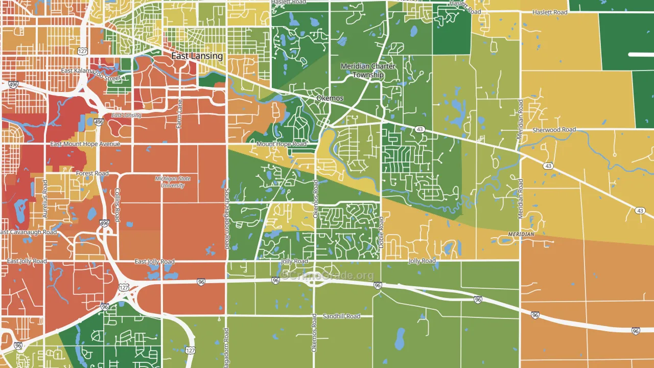 Okemos, MI Map of Assault Rates