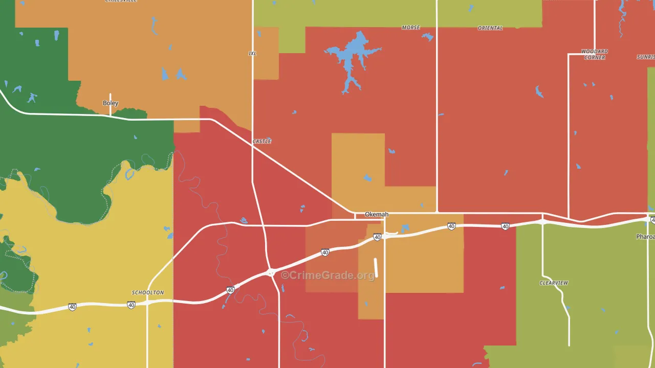 Okfuskee County, OK Map of Assault Rates