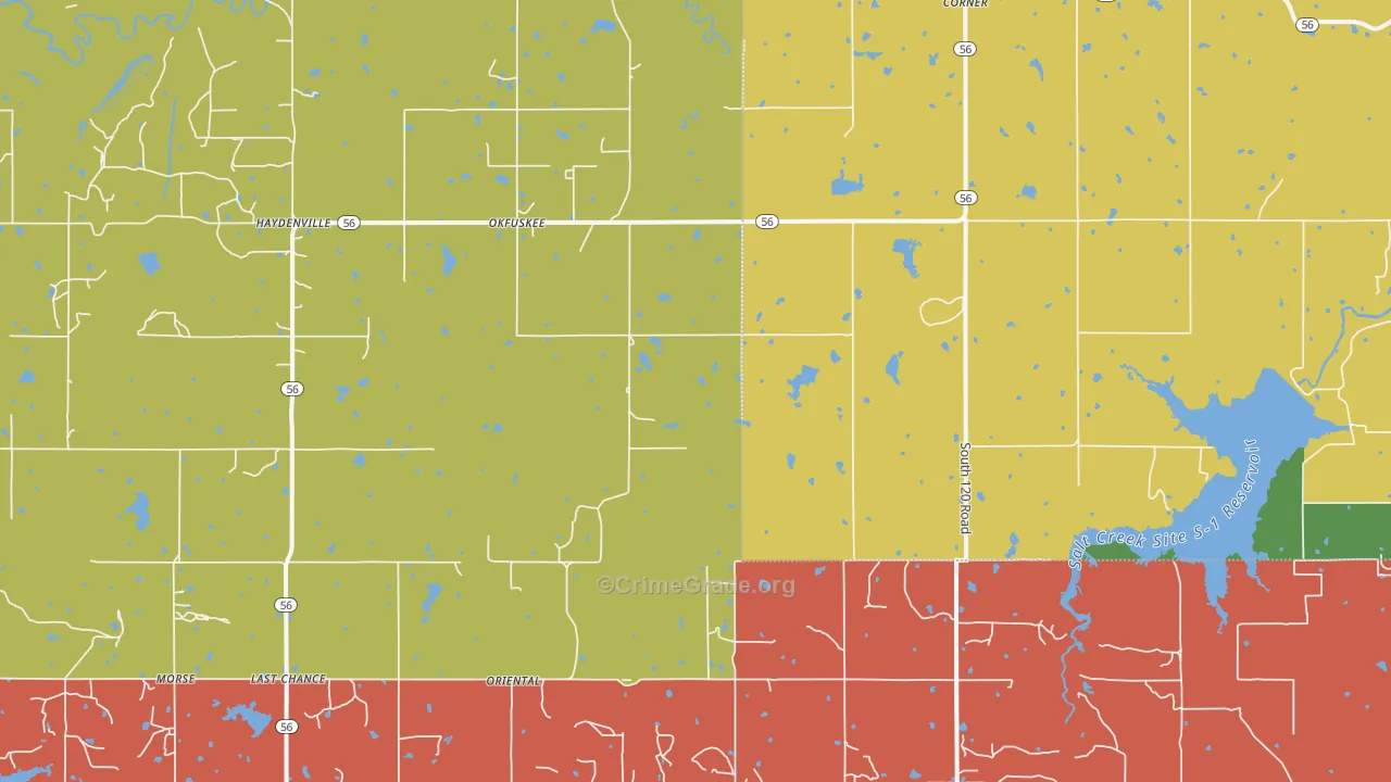 Okfuskee, OK Map of Assault Rates