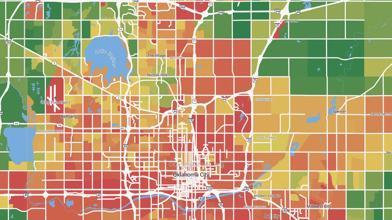 Oklahoma County, OK Map of Assault Rates