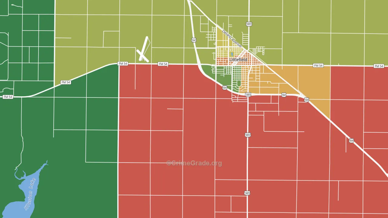Oklahoma Flat, TX Map of Assault Rates