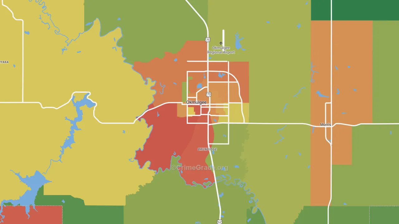 Okmulgee County, OK Map of Assault Rates